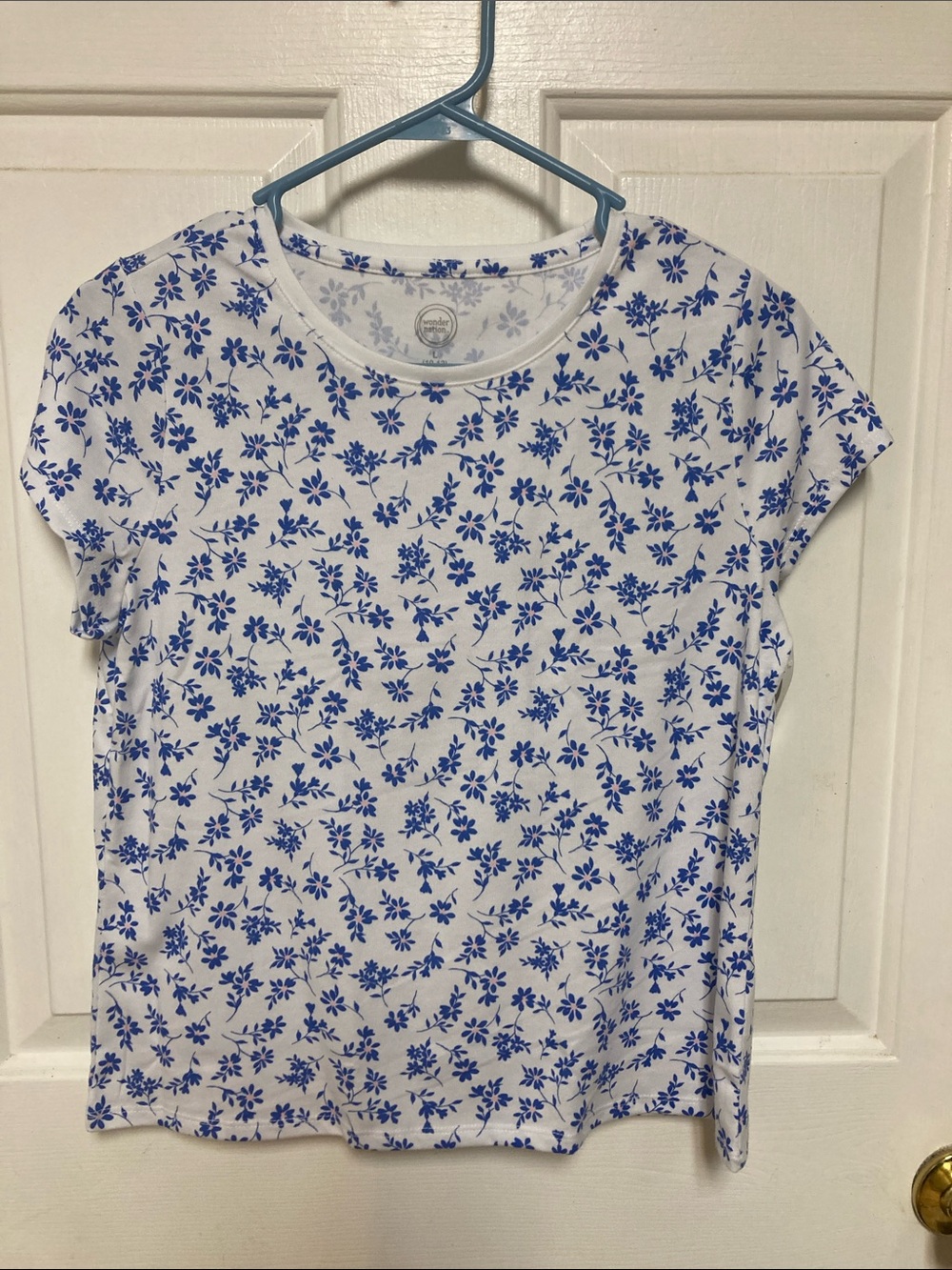 wonder nation White Short Sleeve Tee with Blue Floral Print